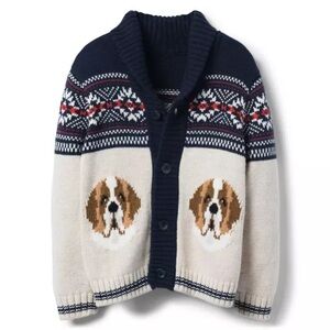 NWT Janie and Jack Oatmeal & Navy Dog Shawl Cardigan Size 7